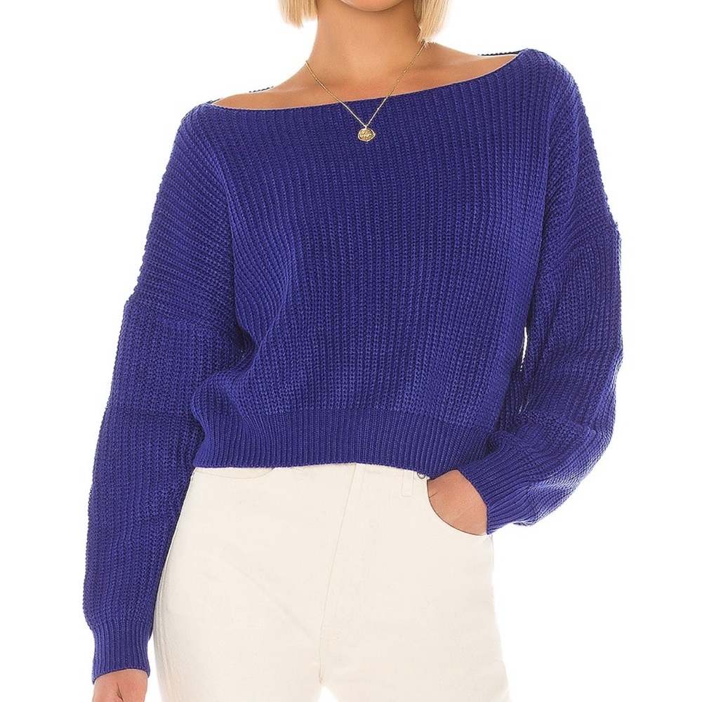 Revolve Superdown Lulu blue off shoulder sweater